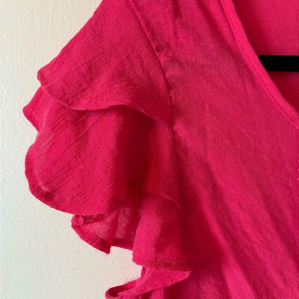 Nanette Lepore Hot Pink Ruffle Sleeve Tie Front Blouse Top Boho Coquette L - Picture 3 of 9